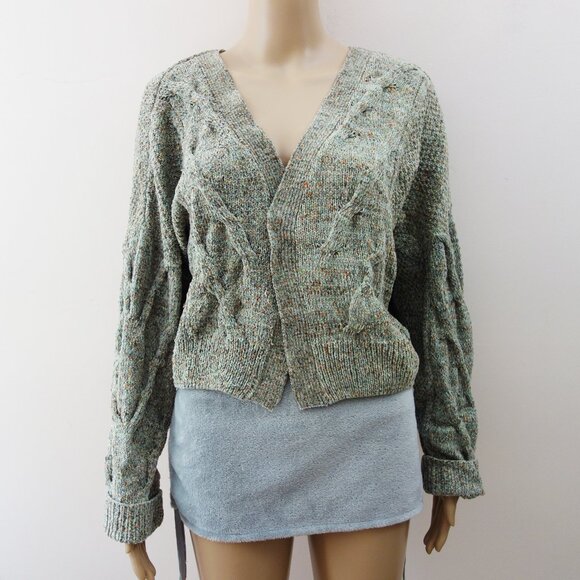 Jessica Simpson Green Marled Chunky Knit Cropped Cardigans (M) NWT! - Picture 1 of 12